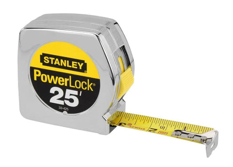 25-Foot Chrome Tape Measure With Locking Blade, 7-Foot Standout, Mylar Film, and Corrosion-Resistant Tru-Zero End