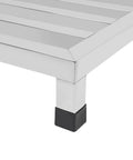 Close-up of Stainless Steel Dunnage Rack Set 2 Pack 14x14x4 Inches Heavy Duty Floor Racks 700lbs Capacity Each Anti Slip Footpads Ideal For Restaurant Kitchen Warehouse Silver.