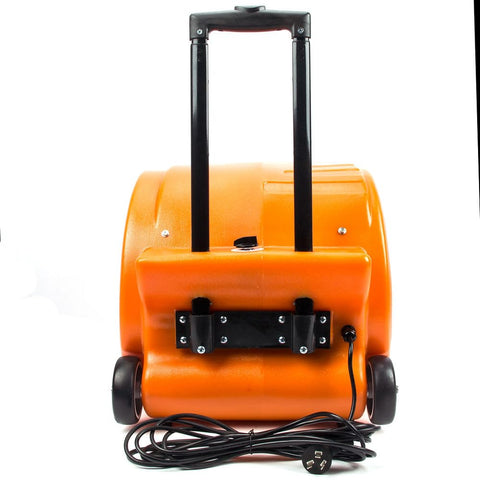 Powerful 3 Speed Air Mover With 1.3HP Motor Delivers 5000 CFM For Quick Carpet Drying, rear view with handle and wheels