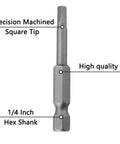 12 Piece One Quarter Inch Hex Shank Square Tip Bit Set With Magnetic Square Head Bits SQ5 SQ4 SQ3 SQ2.75 SQ2 SQ1, S2 Steel