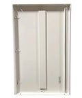 Heavy Duty Flush Mount Access Panel Door With Dead Nuts Secure Stainless Steel Cam Latch And Fully Concealed Hinge Slick White Finish, interior view.