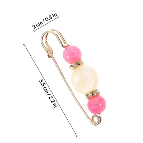 12 Piece Heavy Duty Alloy Waist Adjustment Pins To Fix Baggy Jeans And Bulkier Sweaters Metal Safety Brooch Clip with pink and white beads