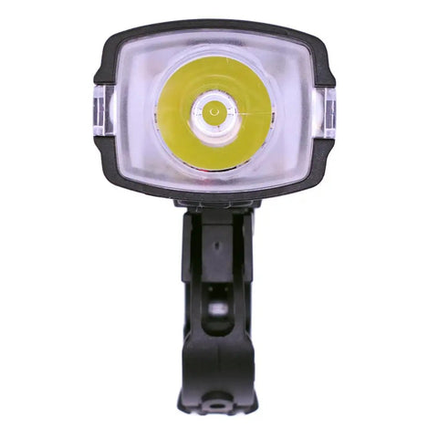 Front view of Beamer 700 Bike Headlight USB C Rechargeable With Five Modes High Medium Low TIR Lens And Courtesy Superflash Day Modes.