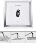 Square Rain Shower Head With Extension Arm 16 Inch Chrome Finish Delivers Full Body Coverage With Rainfall And Waterfall Modes