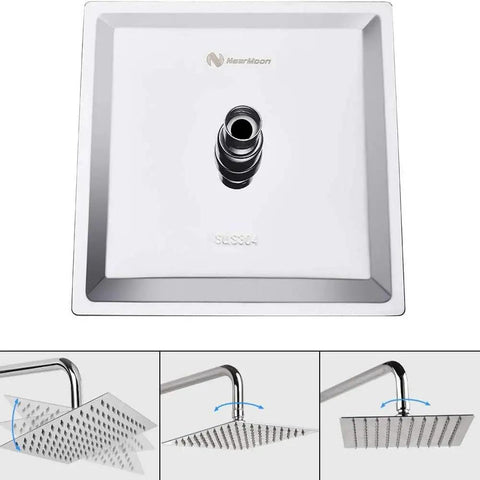 Square Rain Shower Head With Extension Arm 16 Inch Chrome Finish Delivers Full Body Coverage With Rainfall And Waterfall Modes