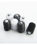 Seven Pack M8 Ball Head Plunger Screws With Tough Resin Housings And Snappy Spring Action For Quick Slide Installation And A Rock Solid Grip On All Your Daily Craft Projects - multiple colors and textures.