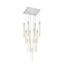 Modern 13 Light Crystal And Metal Pendant Ceiling Fixture In Sleek Chrome Finish For Fresh Home Vibes And Dope Indoor Ambiance Slick Living Room Chandelier Decor hanging with clear crystal drops.