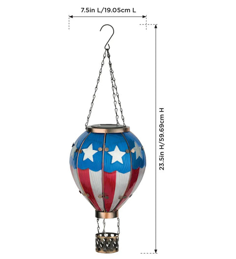 Hot Air Balloon Solar Lantern Outdoor Hanging LED Light For Garden Patio Pathway, Waterproof Metal And Glass Decor