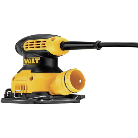 Grab And Go Palm Sander 1/4 Sheet, 14,000 OPM, 2.3 Amp Electric Sander with rubber overmold grip, side view with dust port