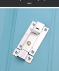 Heavy Duty Stainless Steel Gate Latch Rock Solid Sliding Spring Barrel Bolt With Brass Push Button on blue door.