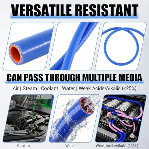 Blue silicone heater hose, 3/4 in ID, 10 ft roll; reinforced high-temp automotive coolant/water hose.