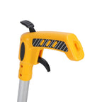Close-up of the handle of Jauarta Foldable Accurate Measuring Wheel for Work Projects 0-9999.9m, featuring yellow color and trigger.