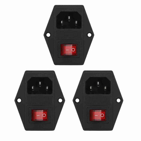 Three Piece AC Power Socket Switch With Built In Light Four Pin For 3D Printer CNC Machine Electronics Enclosure Power Supply