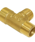 Front view of Brass Pipe Fitting Tee 3 Way NPT 1/2 In Male X 1/2 In Male X 1/2 In Female Hose Fitting For Plumbing