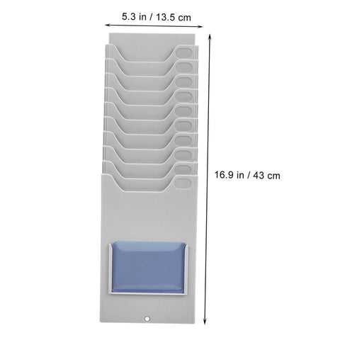 Heavy Duty Material Card Holder Rack For Office Document Organization, compact grey metal, 5.3 x 16.9 inches, ideal for time cards.