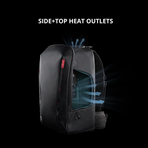 Camera Backpack For Ronin 4D Gear Waterproof Bag showing side and top heat outlets, tough carry case design in black.