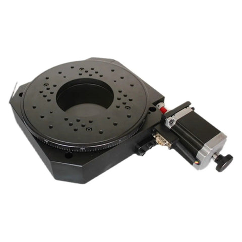 Motorized Rotary Positioning Stage NT03RA200S Precision Electric Rotary Table, black, hollow design, worm gear transmission visible