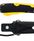 Veltec EZ-1000 safety box cutter knife, yellow and black, with holster and lanyard