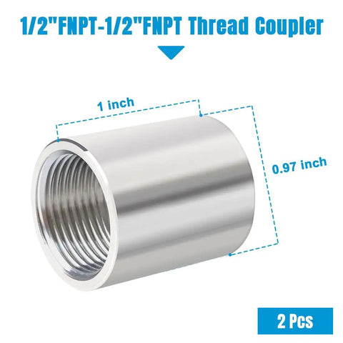 Beefy One Half Inch Female To One Half Inch Female Pipe Coupler Fitting About One Inch Long 304 Stainless Steel Connector
