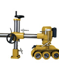 Heavy Duty Rock Solid 3 Roll Power Feeder With 1 HP Motor And 460 Volt 3 Phase System, industrial feeder with yellow motor and rollers.