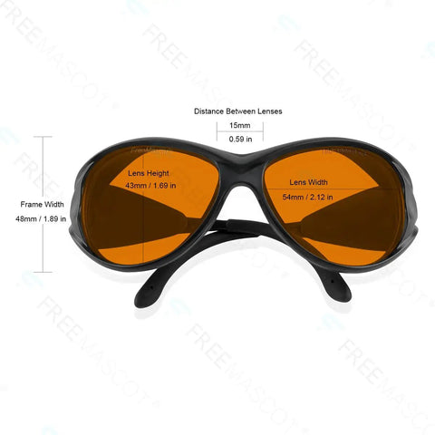 OD 6 Plus UV And Blue Light Blocking Safety Glasses For Laser Light 190 Nm To 490 Nm Black with Frame Measurements