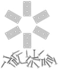 Six Pack Stainless Steel Flat Mending Plates For Furniture Repair And Corner Joining, screws included, top view