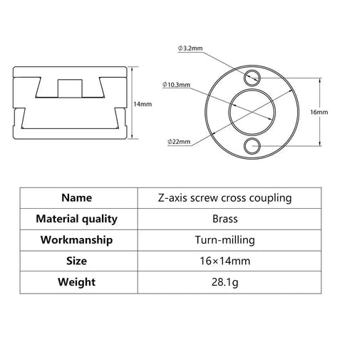 Get Smooth Z Axis Motion With These 16mm Oldham Couplings For T8 Lead Screws To Slash Print Vibration And Eliminate Swing On Your 3D Printer Build Using Flexible Shaft Connectors For Cnc Parts. Brass 16x14mm Z-axis screw cross coupling diagram
