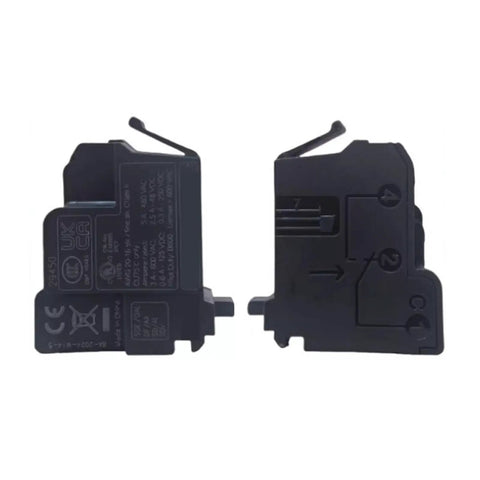 Pro Grade Heavy Duty Auxiliary Contact Kit For Rock Solid Molded Case Circuit Breakers, black toggle assembly, side view with details.