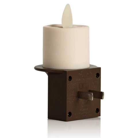 Bronze Plug In Flameless Night Light With Real Flame Effect Dusk To Dawn Sensor Indoor Wall LED Candle showing side plug view