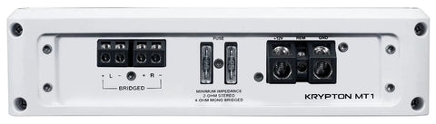 Krypton MT1 2 Channel Marine Amplifier With Volt Meter For Boats, 1600W Peak And 400W RMS, rear terminal view