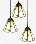 Pastoral Tiffany Style 3 Light Pendant Lamp With 10 Inch Green Leaves Stained Glass Shade E27 Ceiling Hanging Light