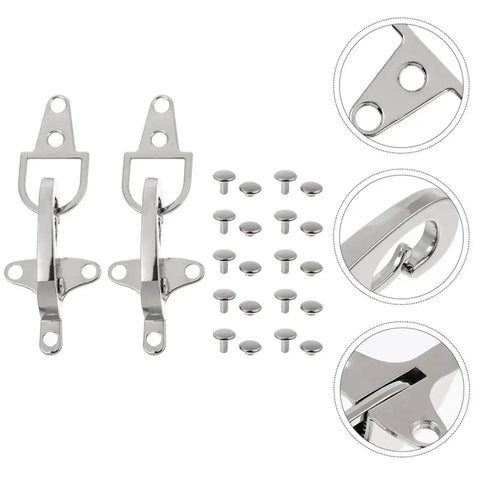 Four Pairs Of Silver Zinc Alloy Web Joint Buckles For Crafts, Built Tough To Beat Wear And Tear, Adjustable Airplane Style Buckles For DIY Projects, Perfect For Belts, Straps, Bags, And Garments. Silver zinc alloy web joint buckles with rivets shown front view