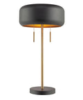 Modern black table lamp with a gold base and dual pull chains