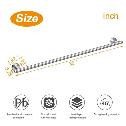 Heavy Duty 30 Inch Stainless Steel Bath Towel Bar Wall Mounted Towel Rack Hanger Built Tough Brushed Nickel SUS304 Thickened Metal Rustproof