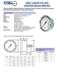 PIC Gauges 202L-204F pressure gauge, front view, center-back mount, glycerine-filled, 2-inch dial, stainless case, 0-160 psi, 1/4 NPT