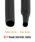 Heavy-Duty Heat Shrink Tubing 4 Inch Diameter, 6.38 Inch Flat Width, 1 Meter Length, 2 To 1 Shrink Ratio, Black Cable Sleeve, Premium Electrical Insulation, High Temperature Up To 105C, 1000V Rating showing before and after shrink