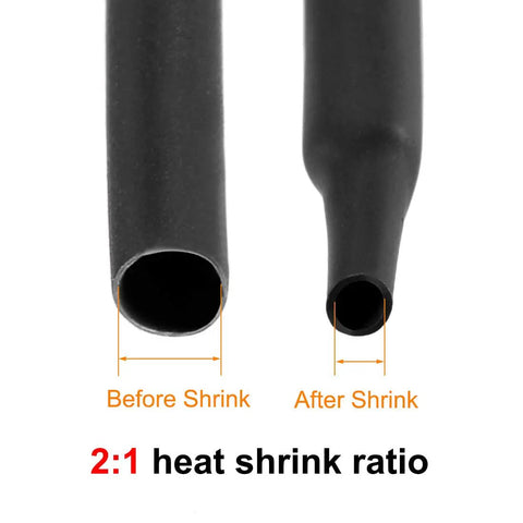Heavy-Duty Heat Shrink Tubing 4 Inch Diameter, 6.38 Inch Flat Width, 1 Meter Length, 2 To 1 Shrink Ratio, Black Cable Sleeve, Premium Electrical Insulation, High Temperature Up To 105C, 1000V Rating showing before and after shrink