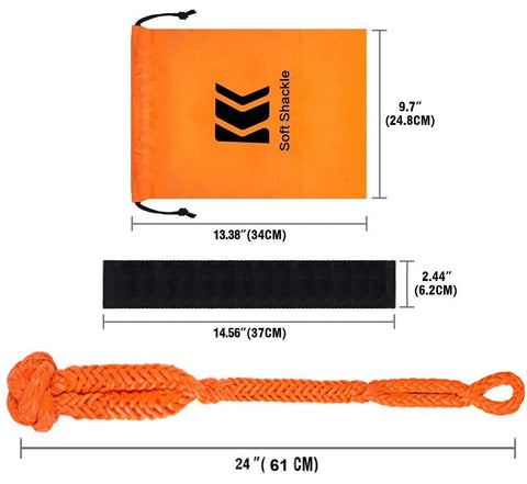 Go-To Lightweight Soft Shackle Set 1/2 Inch By 24 Inch Recovery Shackles With Sleeves For Sailing SUV Off Road Towing And ATV 56,000 Lbs Breaking Strength Orange 2 Pack, includes size chart and orange carrying bag