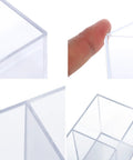 Close-up of Clear Acrylic Silverware And Pen Organizer Caddy for Office and Home, Durable Thick Plastic Holder, showing material quality.