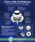 Flyer displaying QTE Auto Wheel Hub Assemblies with images showing product details and benefits for Nissan/Infiniti models