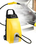 Heavy-Duty 3000W Professional Steam Cleaner With 3.5 Gallon Tank, portable with hose, cleaning a car interior.