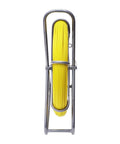 Intsuprmai 425 Ft Fiberglass Fish Tape For Electrical Conduit Wiring, yellow tape on steel stand, view from the front.
