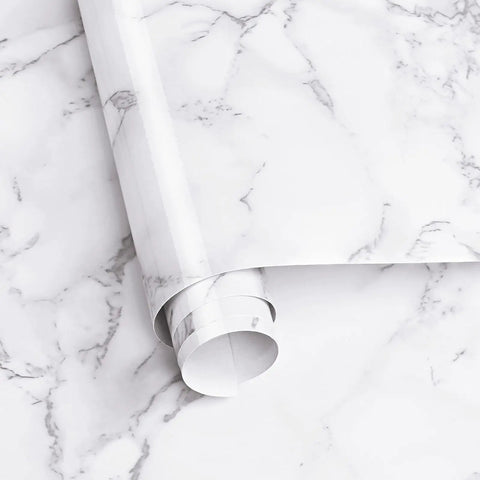 White Grey Marble Peel And Stick Contact Paper 24 Inch By 394 Inch Glossy Self Adhesive Marble Wallpaper rolled view