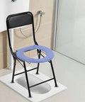 Heavy Duty Steel Frame Folding Commode Chair For Seniors And Mobility Challenges No Sweat Snap Assembly Portable Bedside Toilet with blue seat.