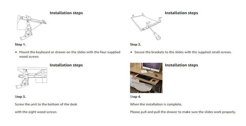Installation steps for Beefy Keyboard Tray Slides 10 Inch Or 12 Inch With Ball Bearing Full Extension Drawer Runners, Steel Under Desk Mount
