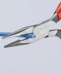 Pro Grade Long Nose Pliers With Wire Cutter For Tight Spaces Comfortable Ergonomic Grip Durable Construction cutting blue wire