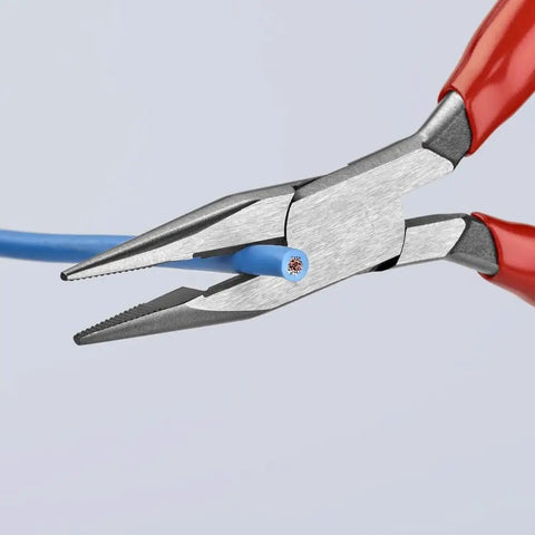 Pro Grade Long Nose Pliers With Wire Cutter For Tight Spaces Comfortable Ergonomic Grip Durable Construction cutting blue wire