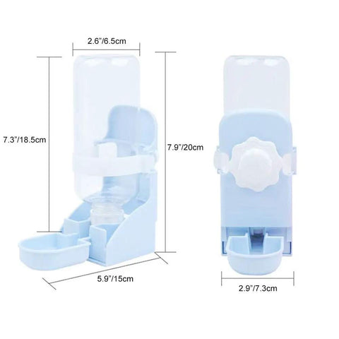 Two Pcs 17oz Silent Water Bottle For Small Animals With Leak Proof Spout keeps your bed dry, detailed dimensions shown.