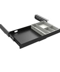 Under Desk Slide Out Pencil Drawer For Office, 15 Inch Wide Black Storage Organizer With Ball Bearing Slides, compartments visible