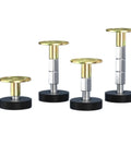 Adjustable Furniture Feet Set 12 Pieces For Leveling And Anti Shake On Beds, black bases with gold telescopic posts.